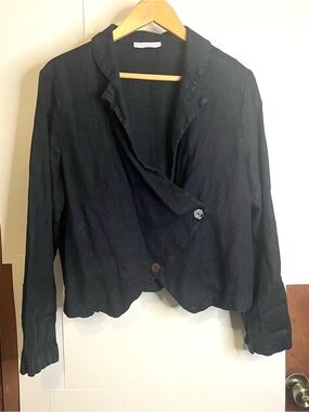 bryn Walker Women’s Size M Black Linen Asymmetrical Drape Jacket